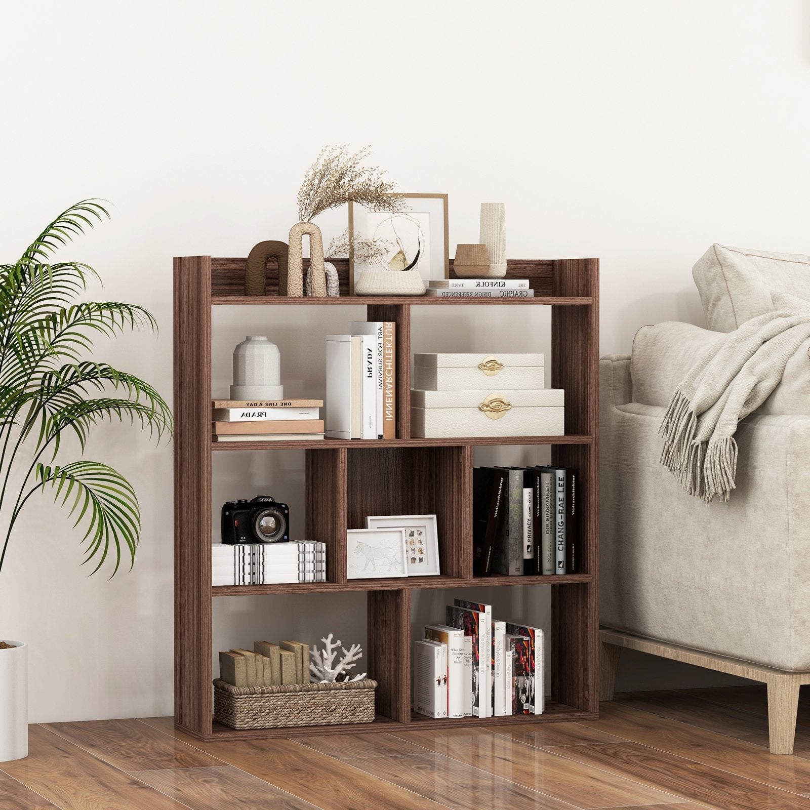 7 Cubes Open-back Bookshelf with Anti-Toppling Devices-Black