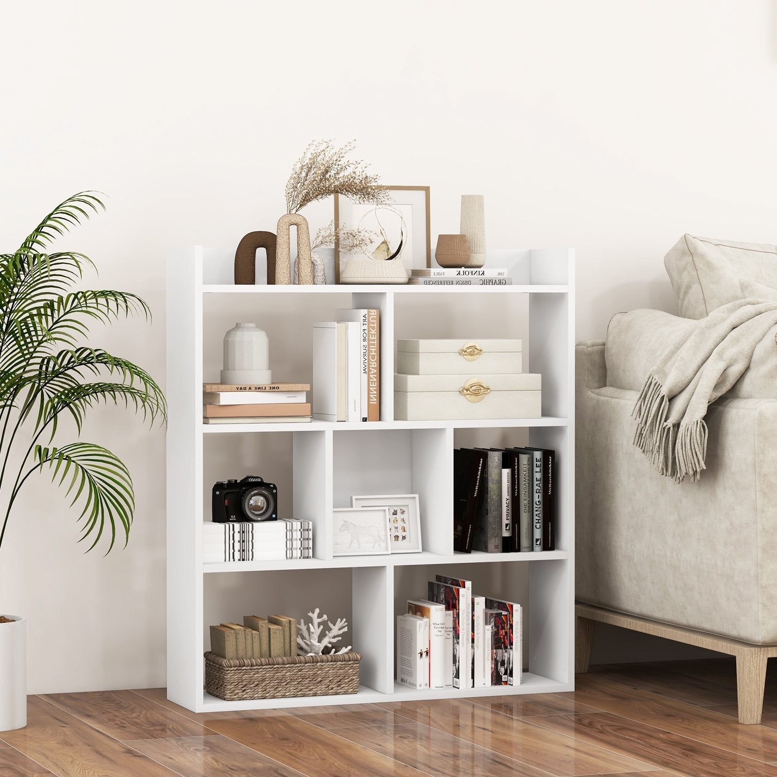 7 Cubes Open-back Bookshelf with Anti-Toppling Devices-Black