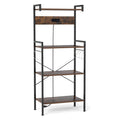 4-Tier Kitchen Bakers Rack with Power Outlet and 8 Hooks-Rustic Brown