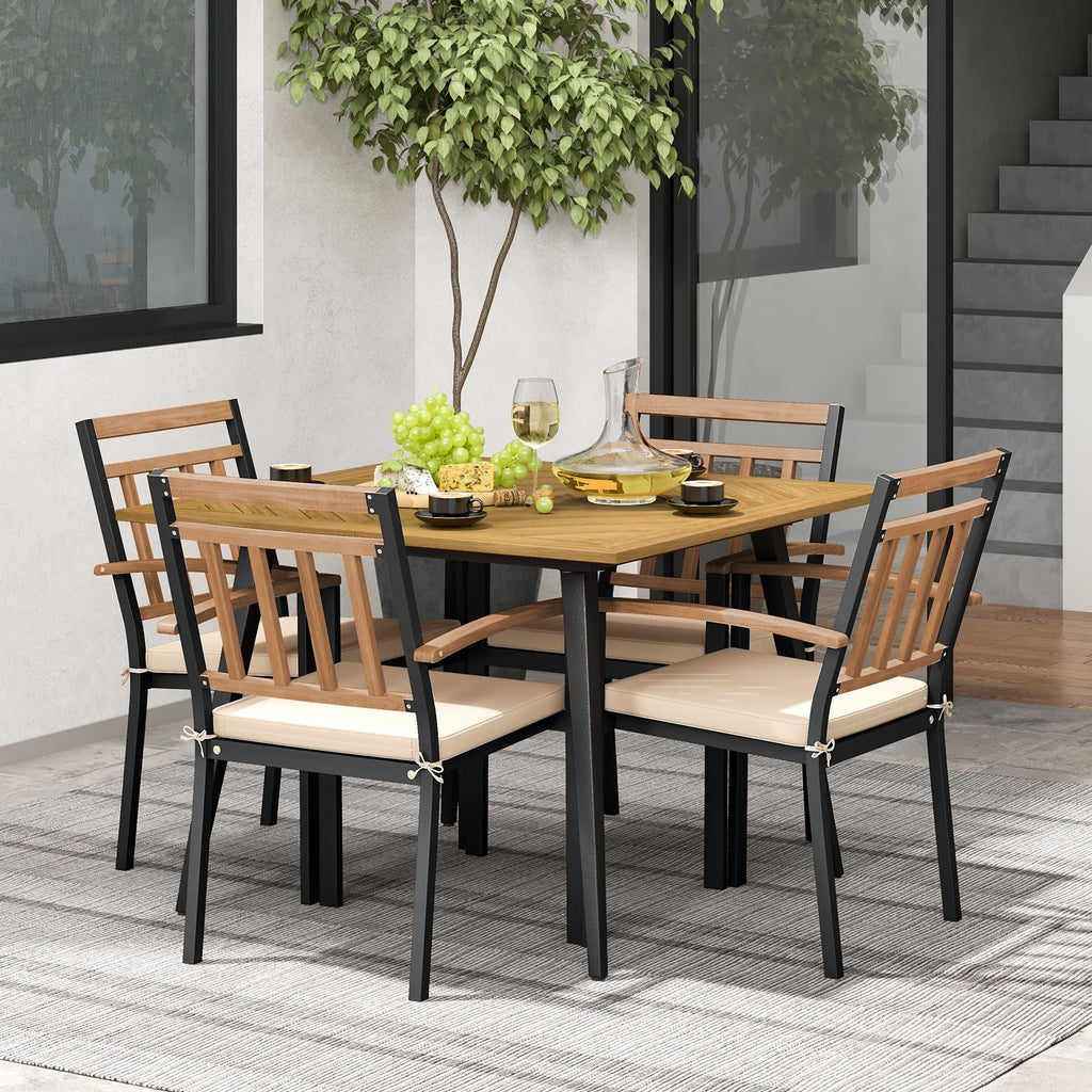 5 Pieces Patio Dining Set with Cushions and 1.9 inches Umbrella Hole