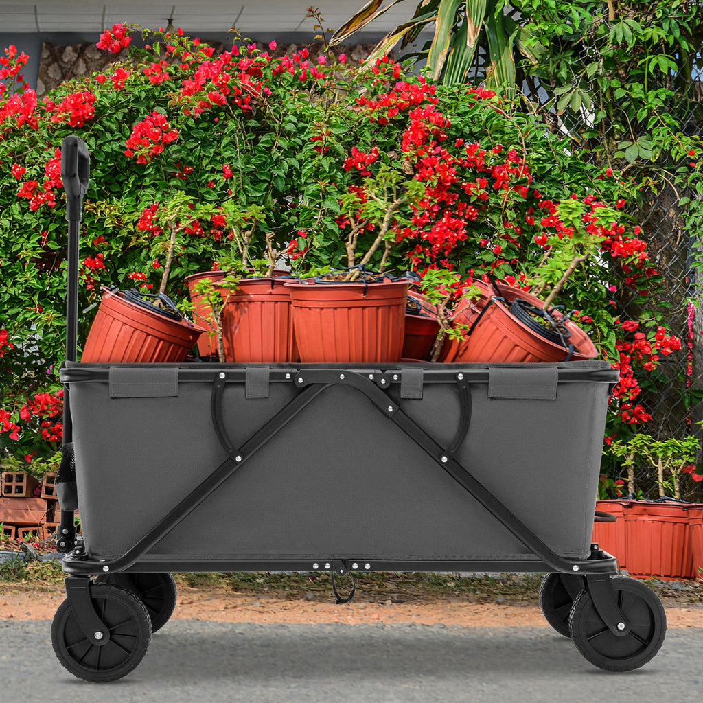 Collapsible Folding Wagon Cart with Adjustable Handlebar-Coffee