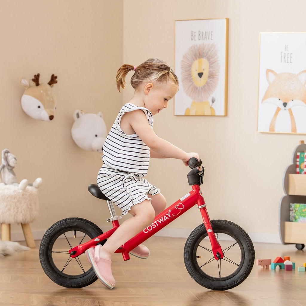 12 Inch Toddler Balance Bike with Height Adjustable Handlebar and Seat-Red