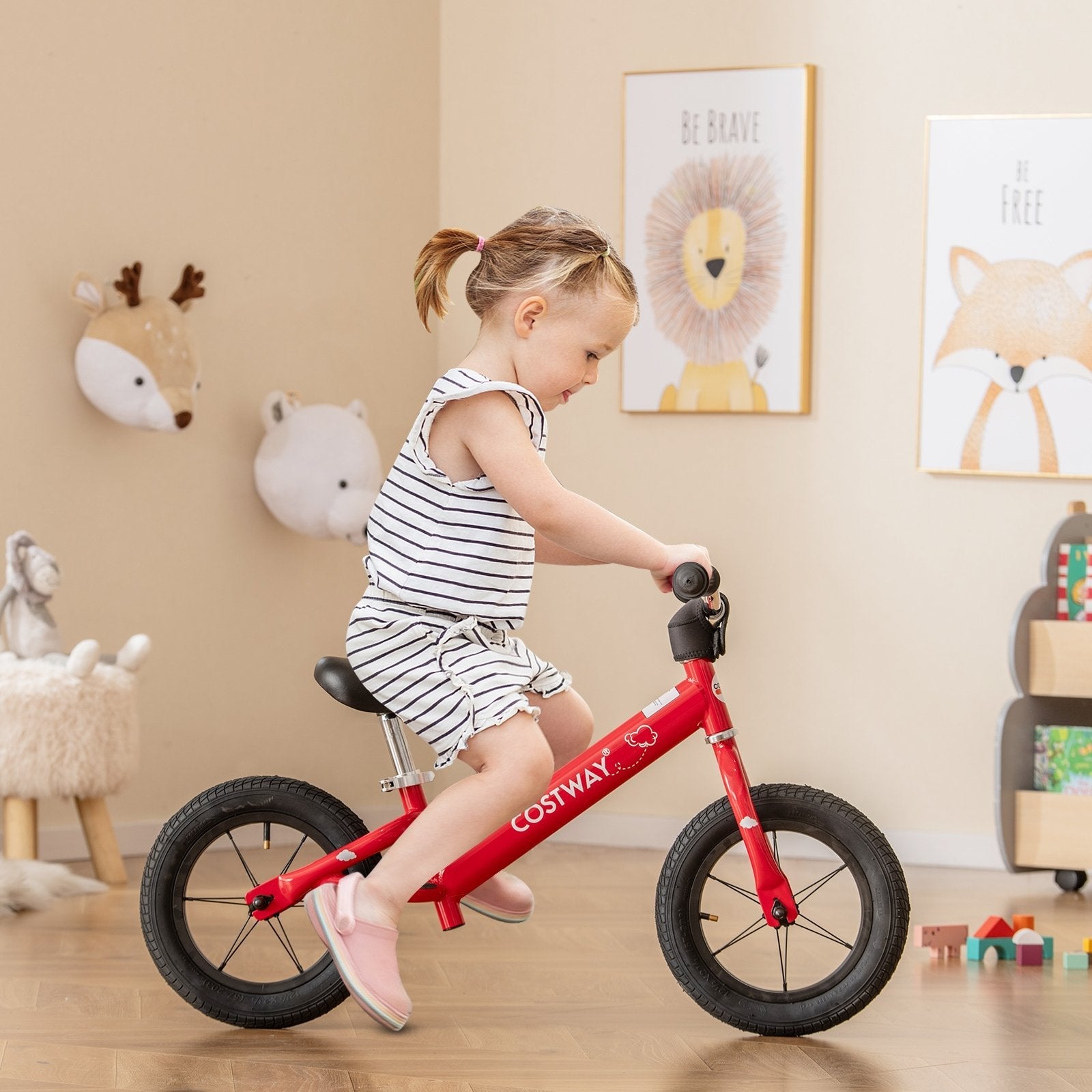 12 Inch Toddler Balance Bike with Height Adjustable Handlebar and Seat-Red