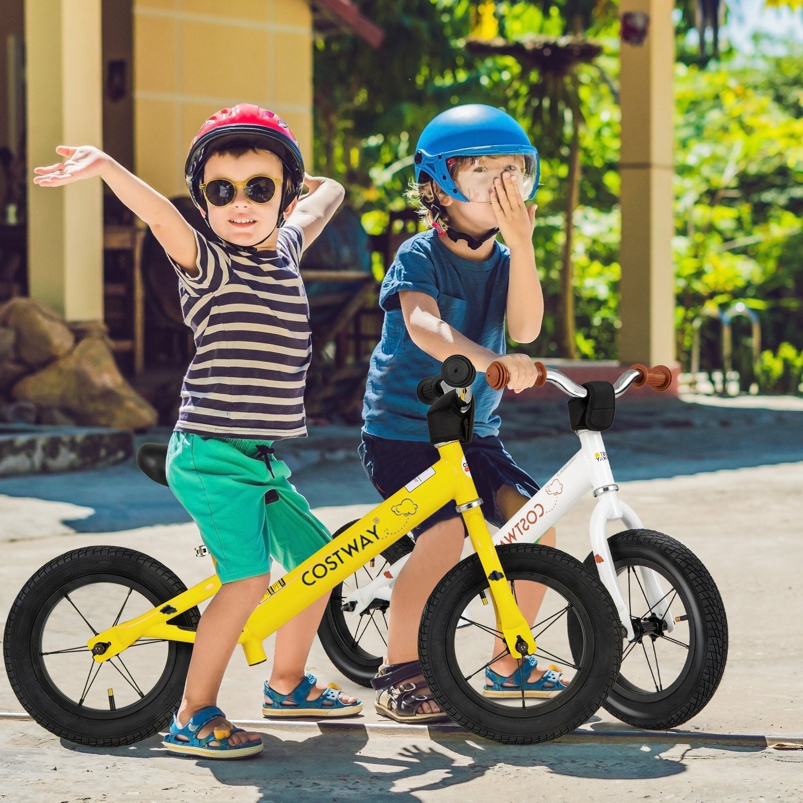 12 Inch Toddler Balance Bike with Height Adjustable Handlebar and Seat-Red