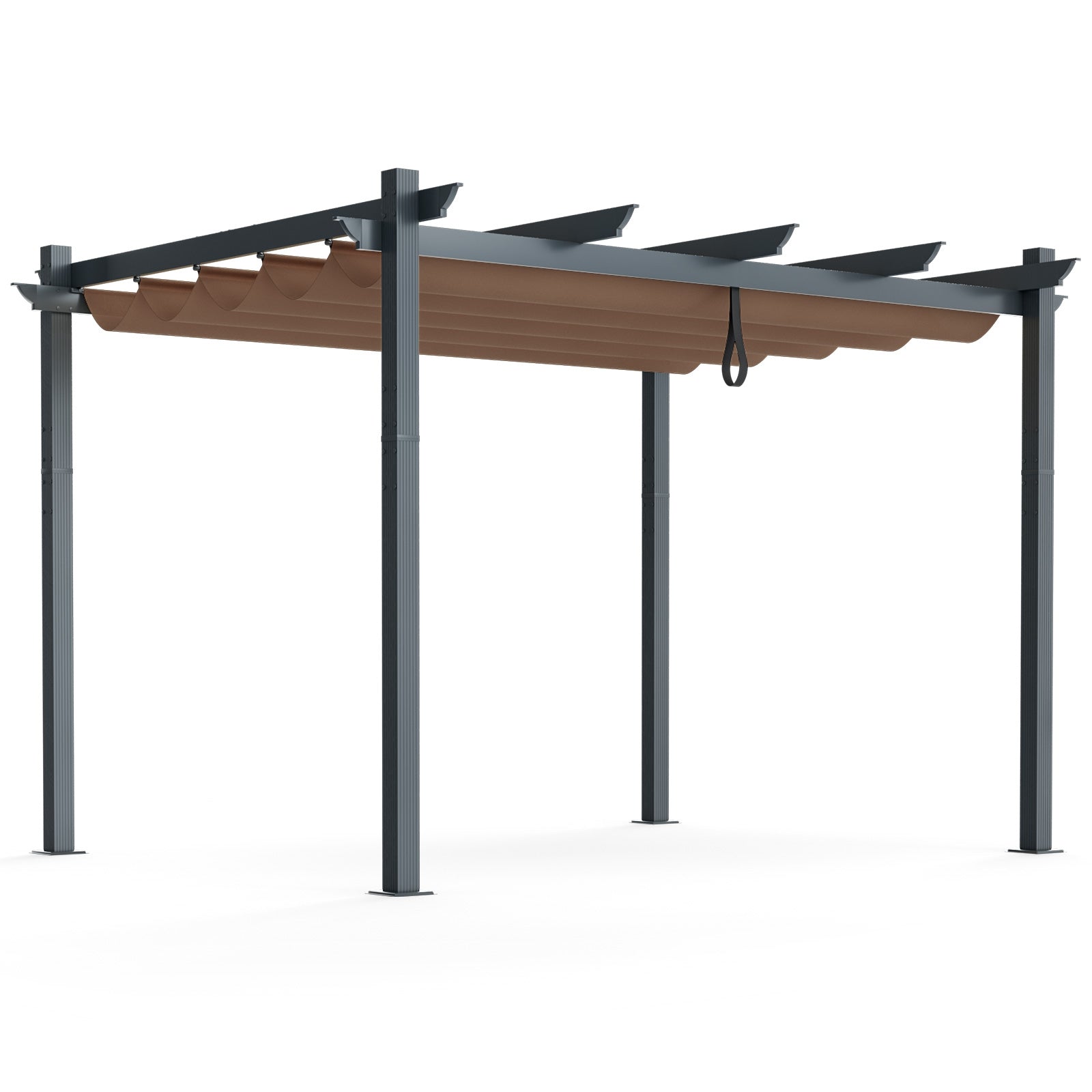 10 x 12 Feet Outdoor Aluminum Retractable Pergola Canopy Shelter Grape Trellis-Beige