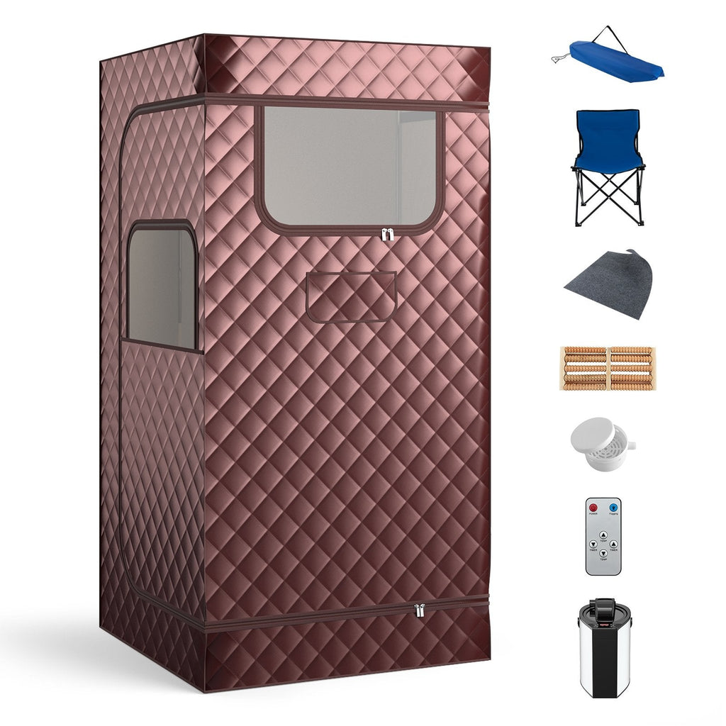 Portable Steam Sauna with 3L Steam Generator Remote Control Wood Foot Massager and Foldable Chair for Home-Black