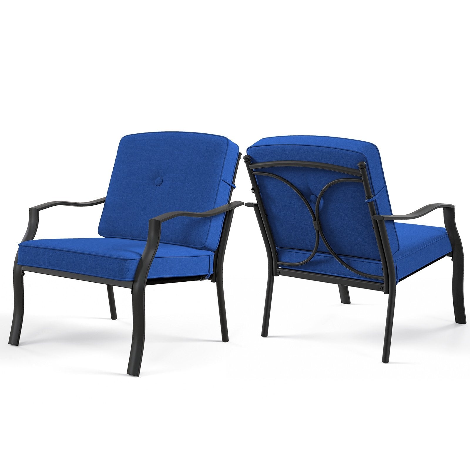 2 Piece Patio Metal Chairs with Seat and Back Cushions