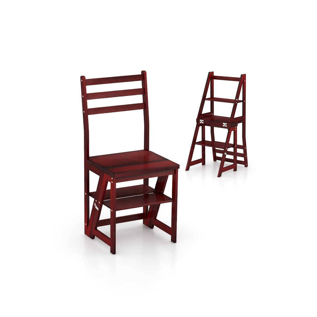 Multifunctional 3-in-1 Ladder Chair Display Plant Stand for Library Kitchen Office-Natural