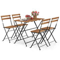 5 Piece Patio Acacia Wood Dining Set with 4 Folding Chairs-Brown