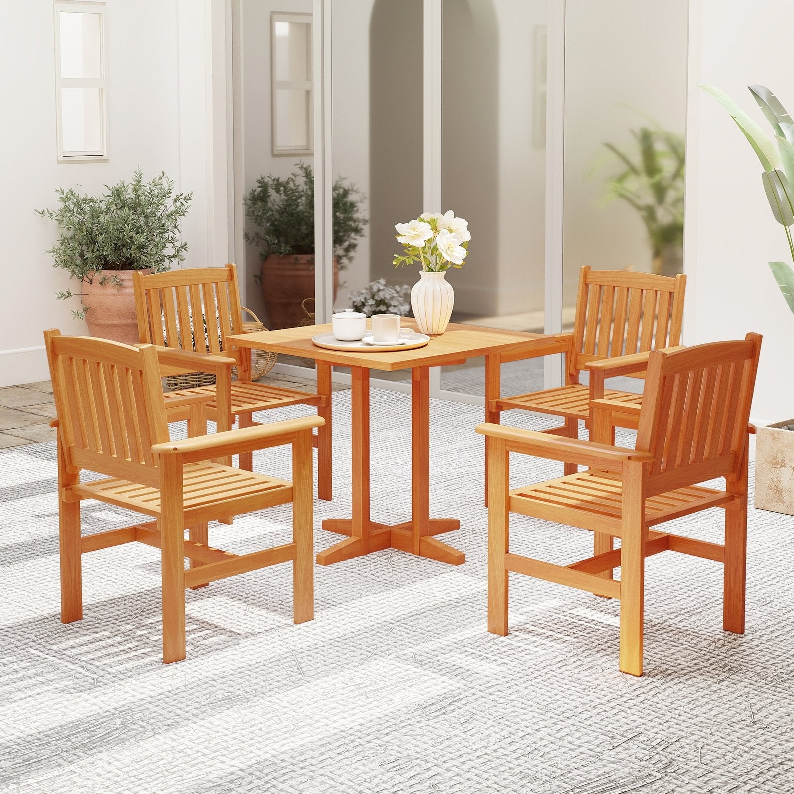 Wooden Patio Chairs Set of 2 with Inclined Backrests