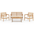 4 Piece Wood Patio Conversation Set with 2 Armchairs and Coffee Table-White