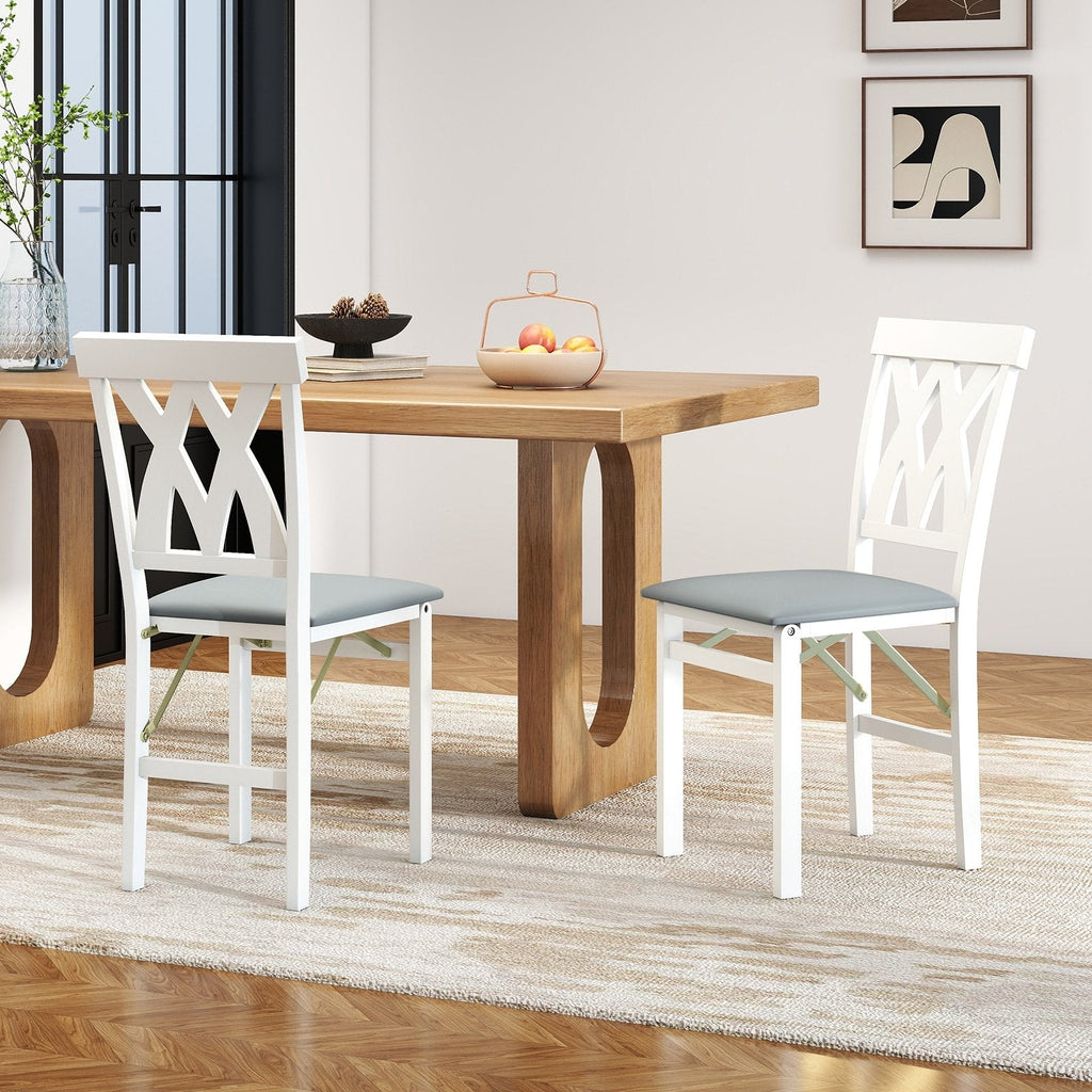Folding Wooden Dining Chair Set of 2 Faux Leather Upholstered Kitchen Armless Chairs-Walnut