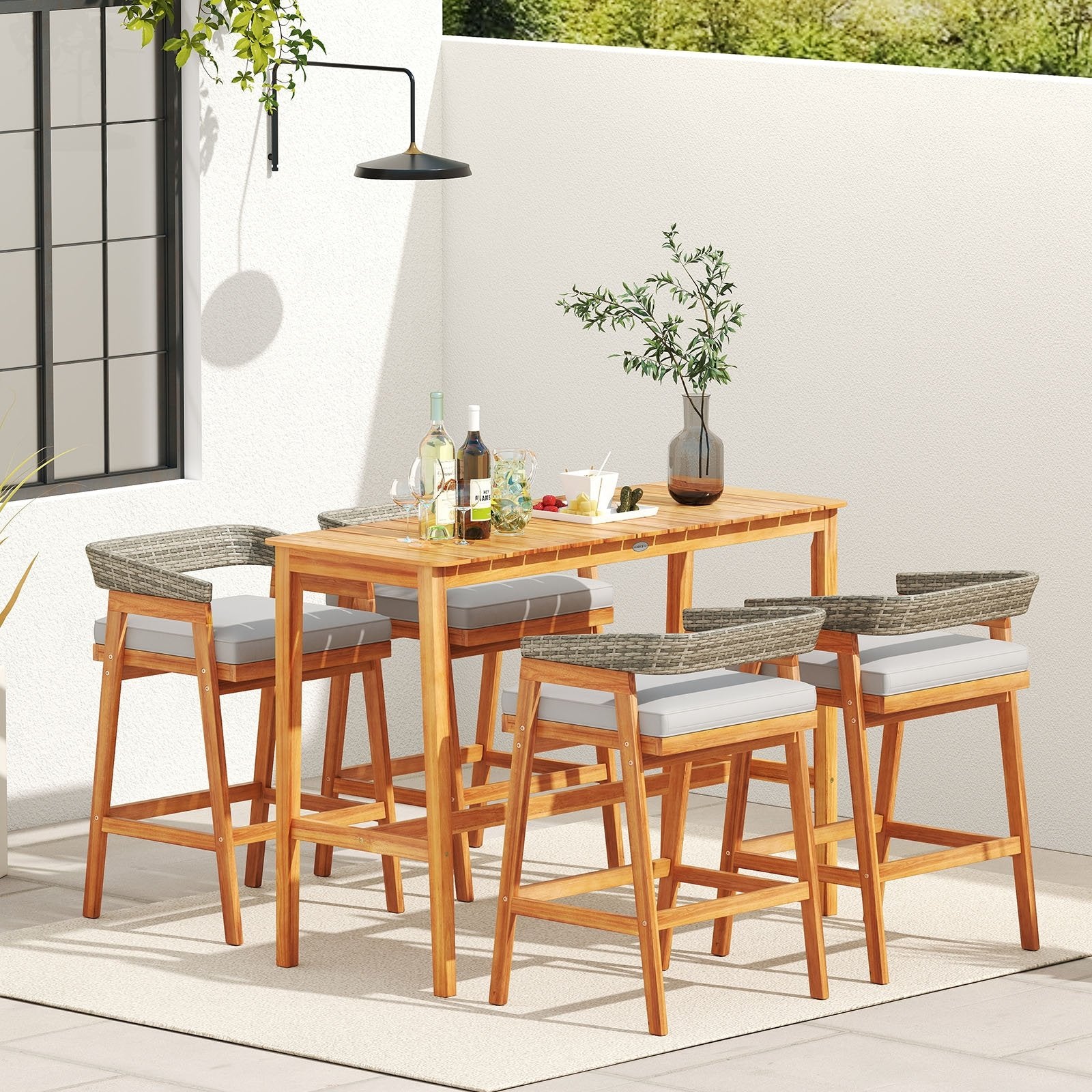 3 Pieces Patio Counter Height Bar Set with 2 Cushioned Barstools