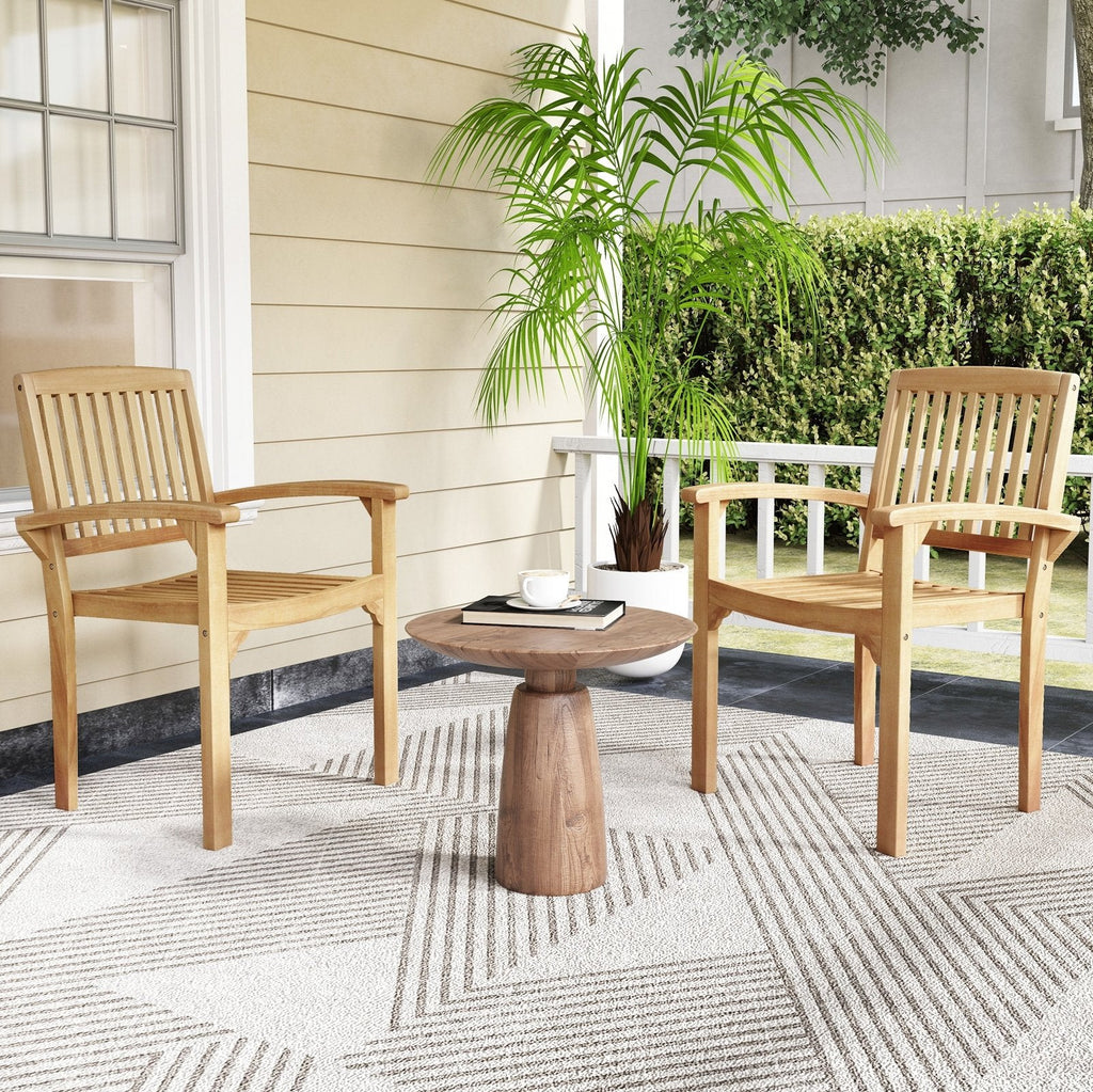Set of 2 Outdoor Patio Chair with Slatted Seat and Curved Seat