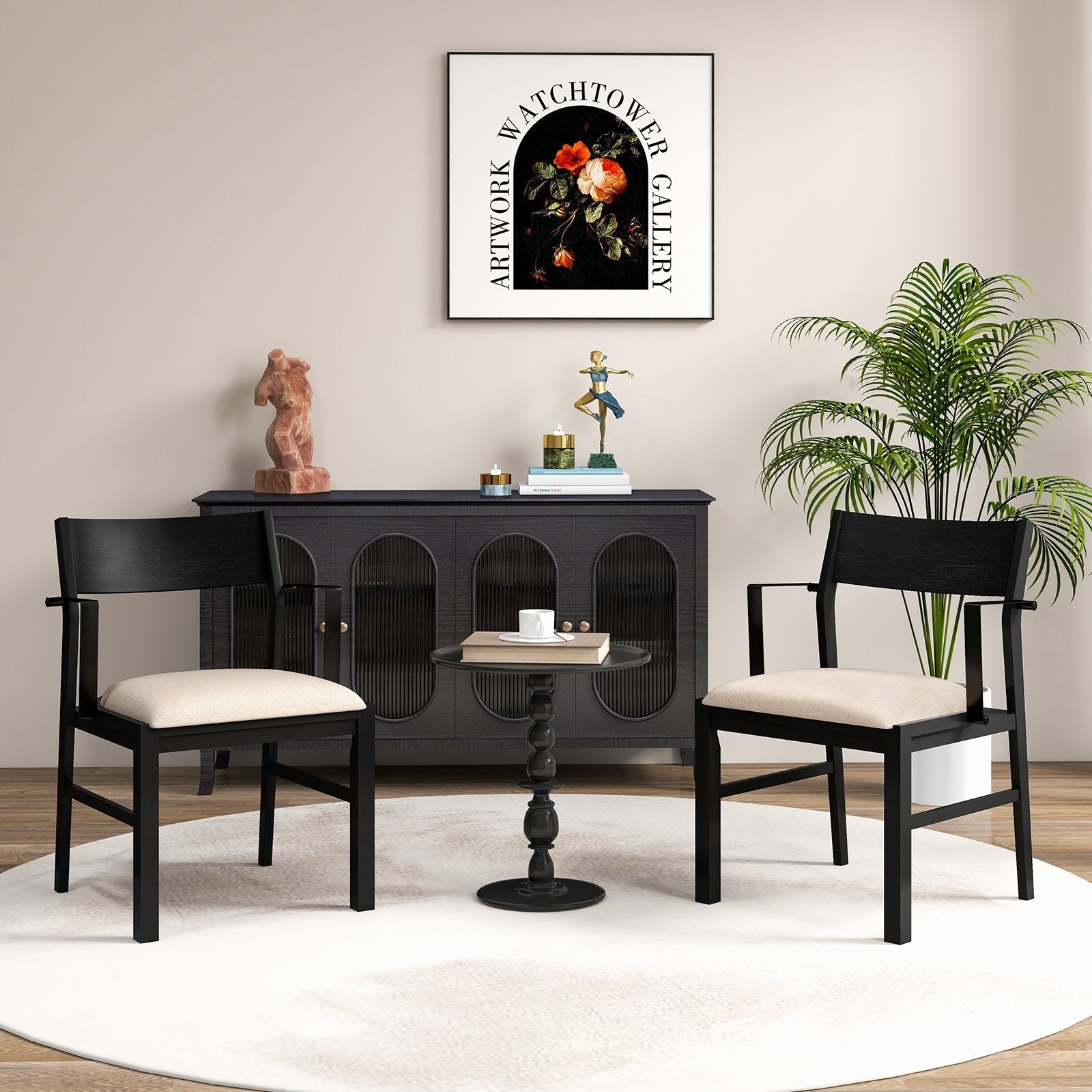 Dining Chair with Contoured Backrest and Padded Seat Set of 2-Beige