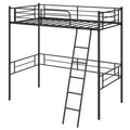 Twin Size Loft Bed Metal Bed Frame with Ladder and Guardrails-Black