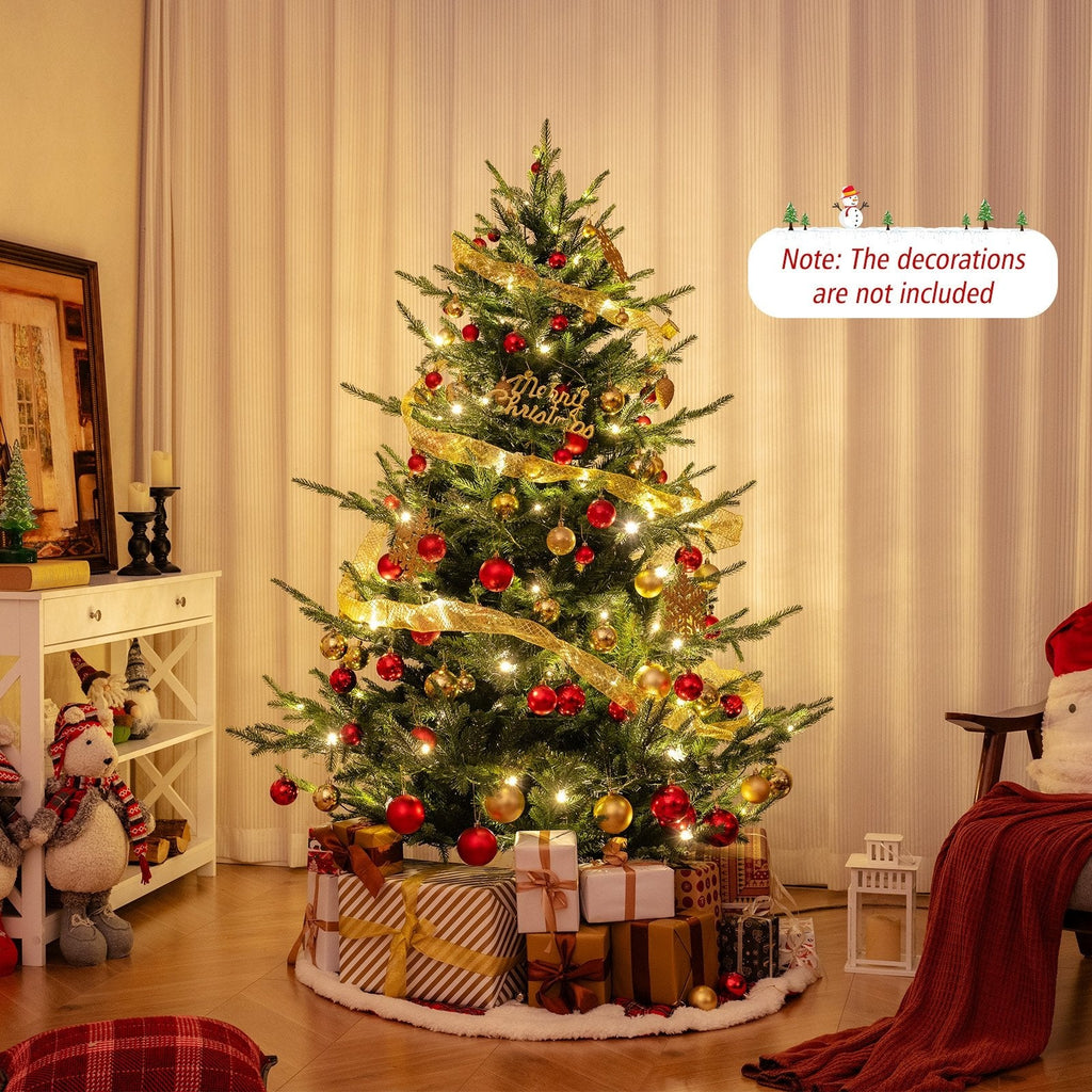 8 FT Pre-Lit Artificial Hinged Xmas Tree with 1480 PVC and PE Branch Tips-XL