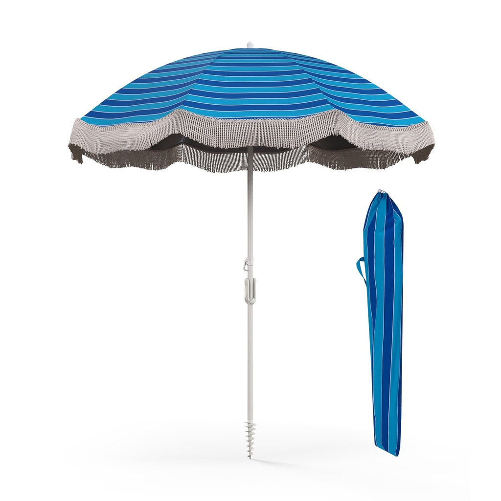 6.5 FT Beach Umbrella with Fringe Outdoor Tassel Umbrella with Push Button Tilt-Green