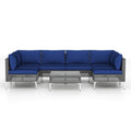 7 Piece Outdoor Furniture Set Wicker  Chairs with Tempered Glass Coffee Table-Navy