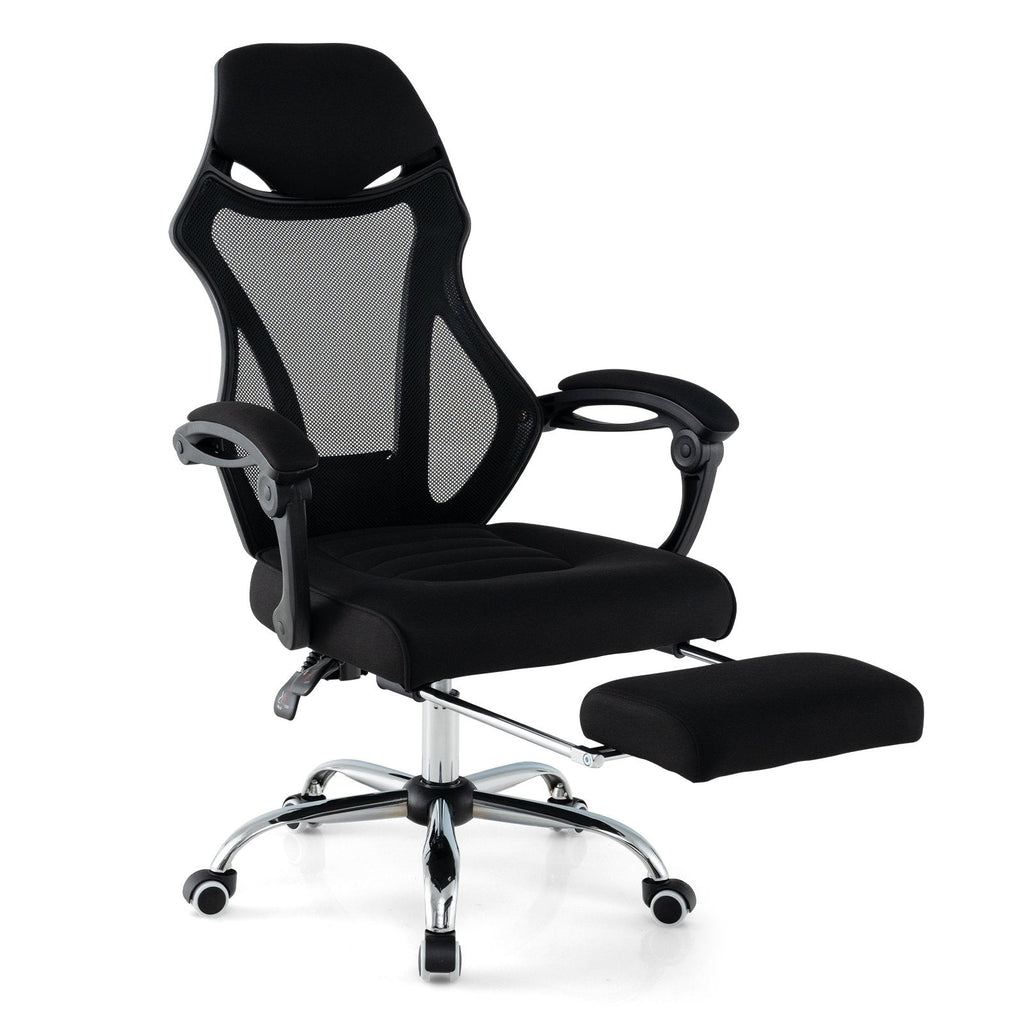 Ergonomic Mesh Office Chair with Footrest and Tilting Backrest-Black