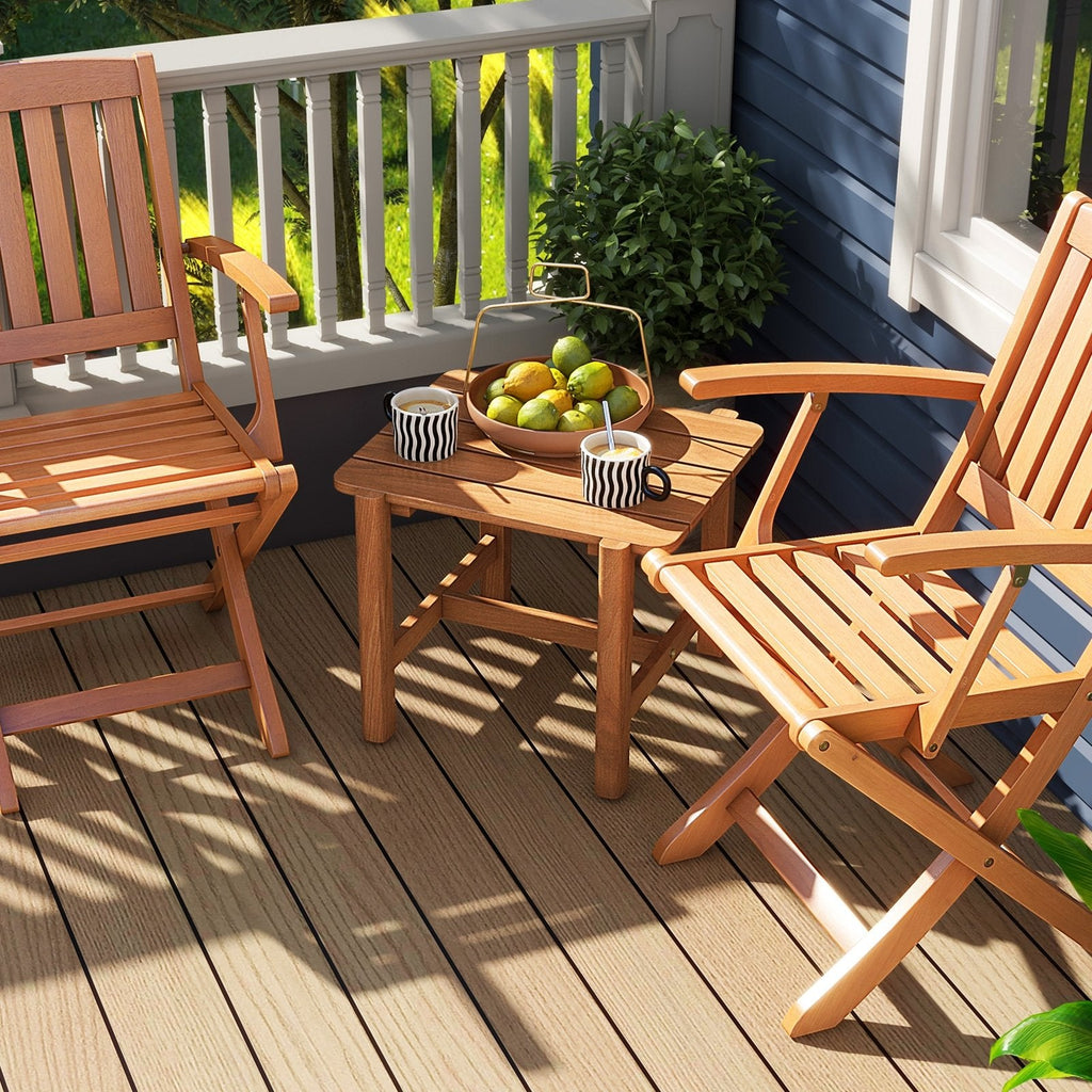Patio Teak Wood Side Table with Slatted Tabletop for Yard