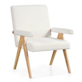 Mid Century Modern Accent Chair with Rubber Wood Frame and Padded Armrests-White