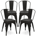 Metal Dining Chair Set of 4 Stackable Kitchen Chairs with Removable Backs and PU Leather Cushioned Seat-Black