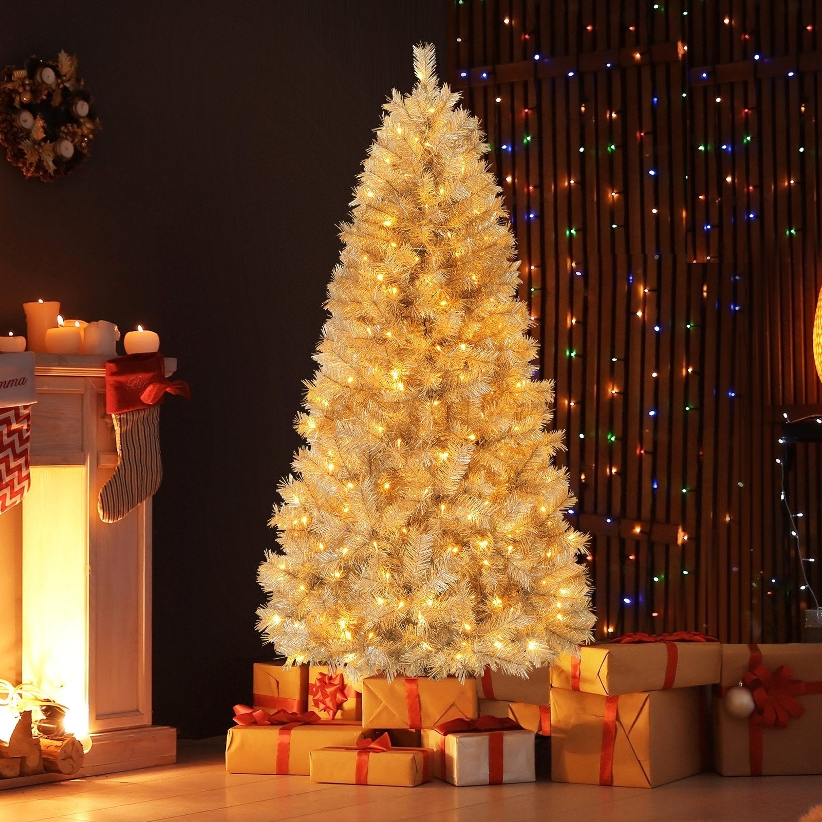Artificial Xmas Tree with Branch Tips and Warm White LED Lights-5FT