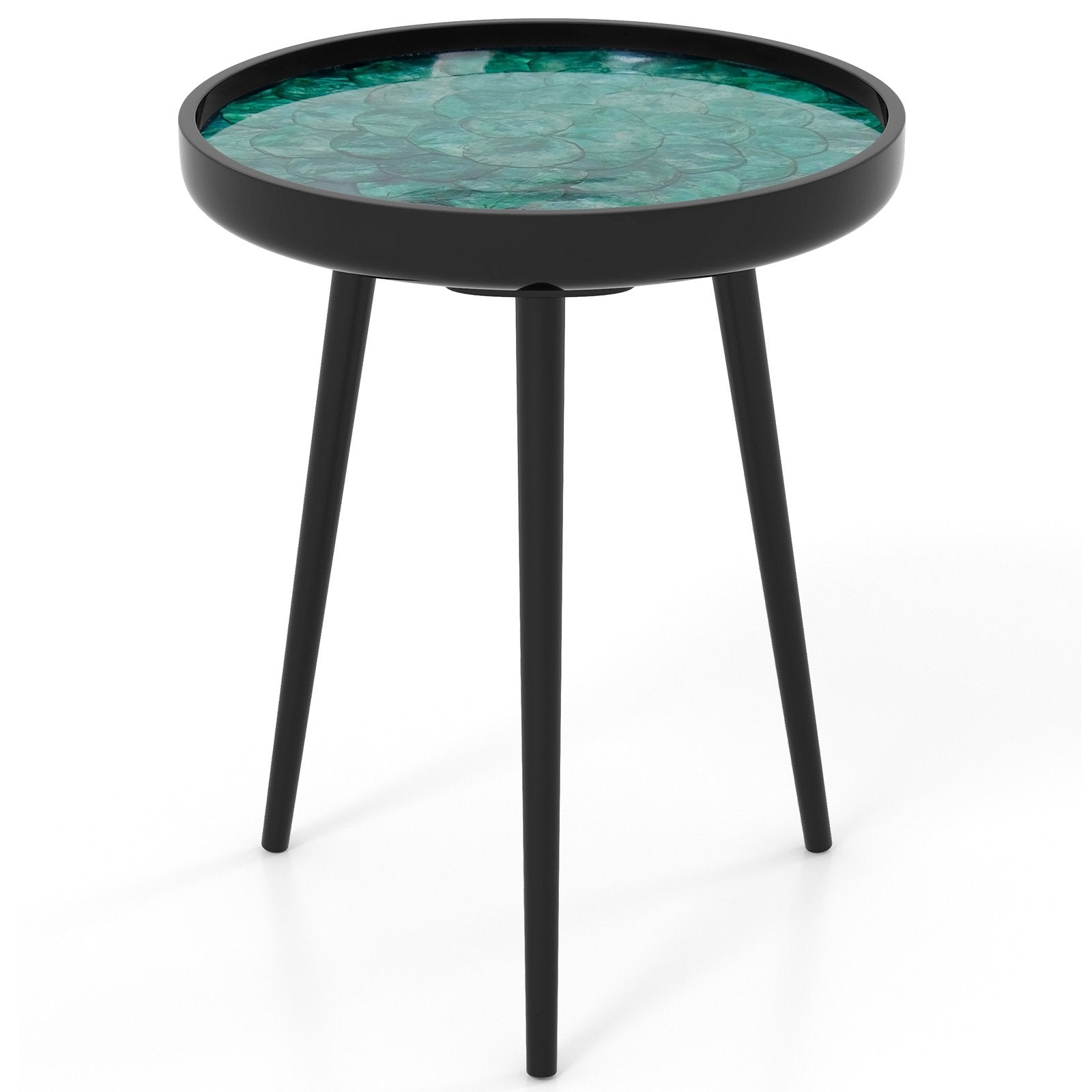 20 Inch Mid-century Modern Coffee End Table with Sea Shell Decoration-Green