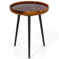 16 Inch Round End Table with Sea Shell Decoration and Epoxy Resin Finish-Brown