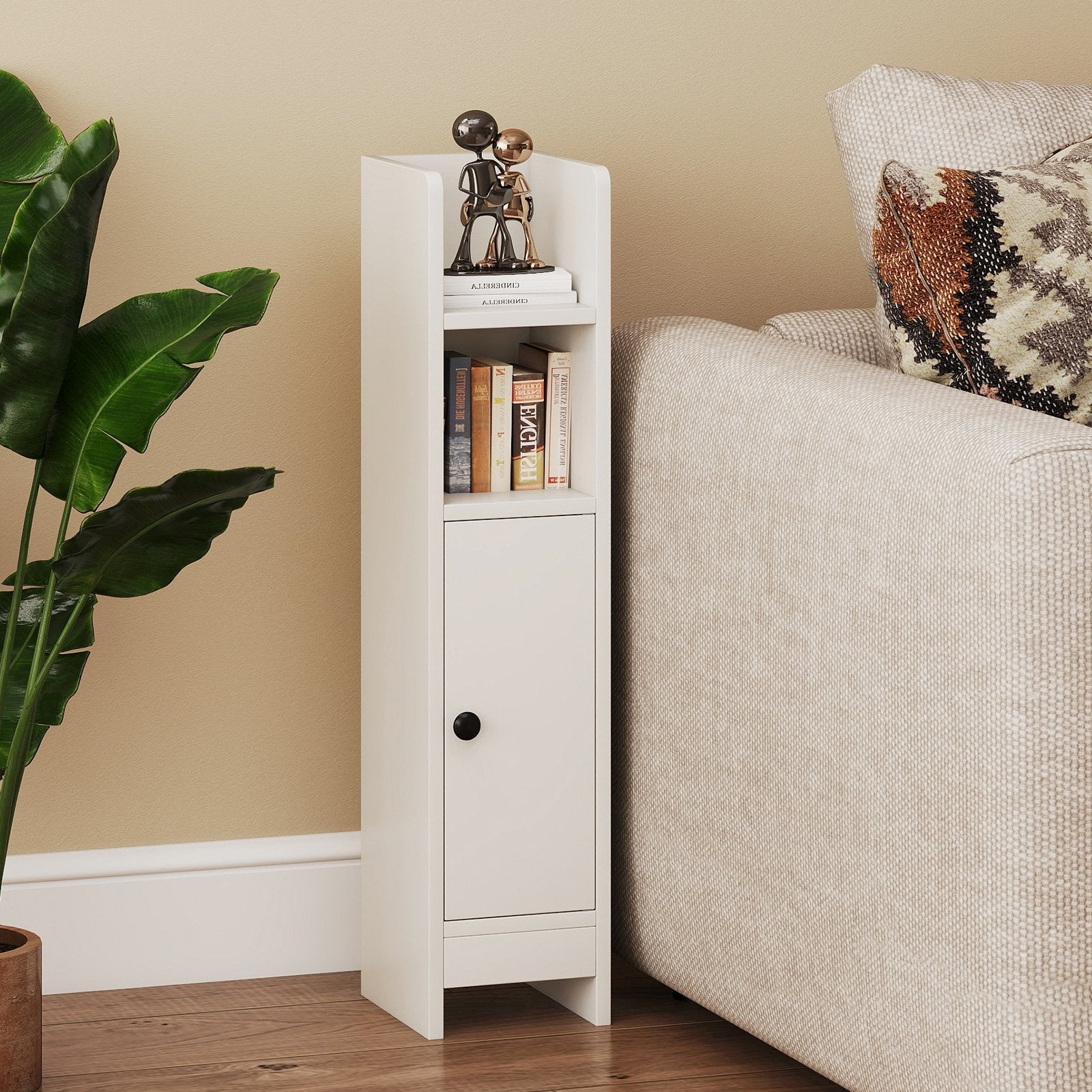 Bathroom Slim Cabinet Corner with Door and Adjustable Shelf-Black