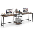 2-Person Computer Desk with Power Outlet and Printer Stand-Rustic Brown