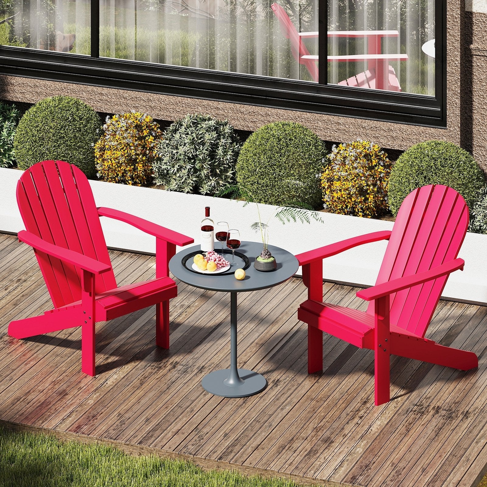 Acacia Wood Lounge Patio Adirondack Chair with Inclined Seat-Blue