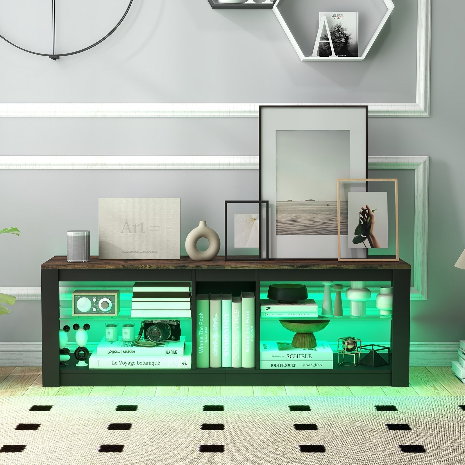 Modern TV Stand with LED Light and Adjustable Shelves for TVs up to 65 inch-Brown