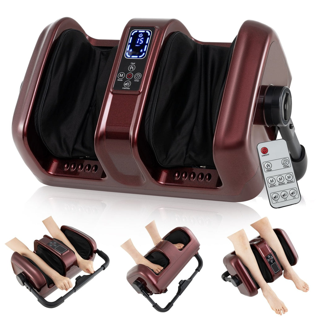Foot and Calf Massager with Heat Shiatsu Deep Kneading Rolling Smart Electric Leg Massager-Black