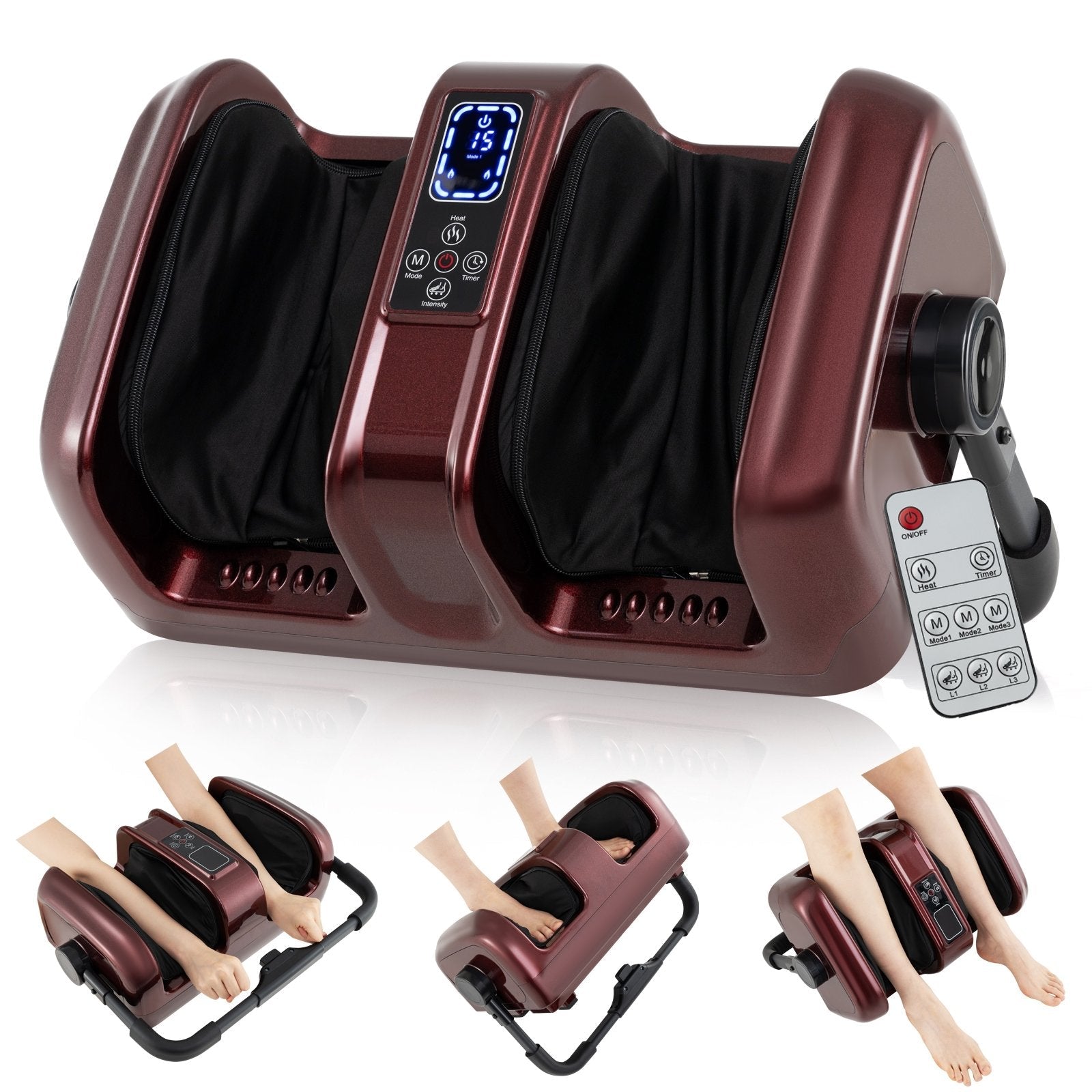 Foot and Calf Massager with Heat Shiatsu Deep Kneading Rolling Smart Electric Leg Massager-Black