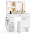 43.5-Inche Vanity Desk with Mirror and Lights for Bedroom-White