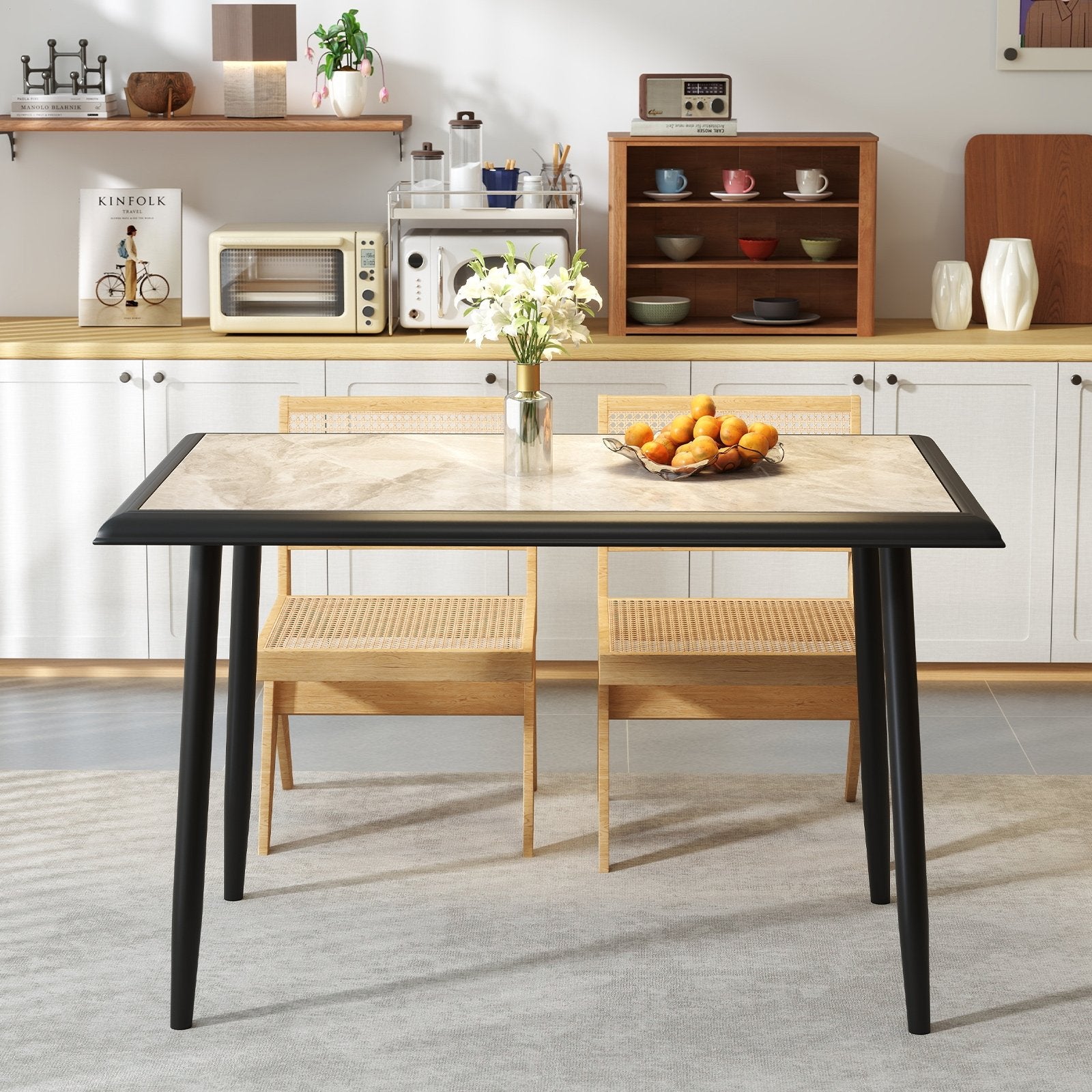 Sintered Stone Dining Table 44" Rectangular Kitchen Table with Metal Frame Indoor Modern Breakfast Table for Living Room Dining Room-Golden