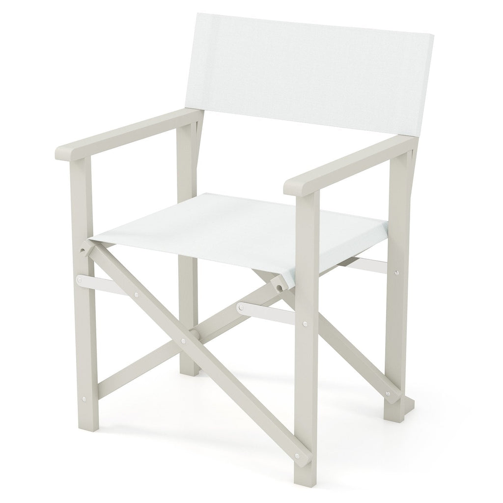 Folding Director Chair with Acacia Wood Frame and Machine Washable Oxford Fabric-Off White