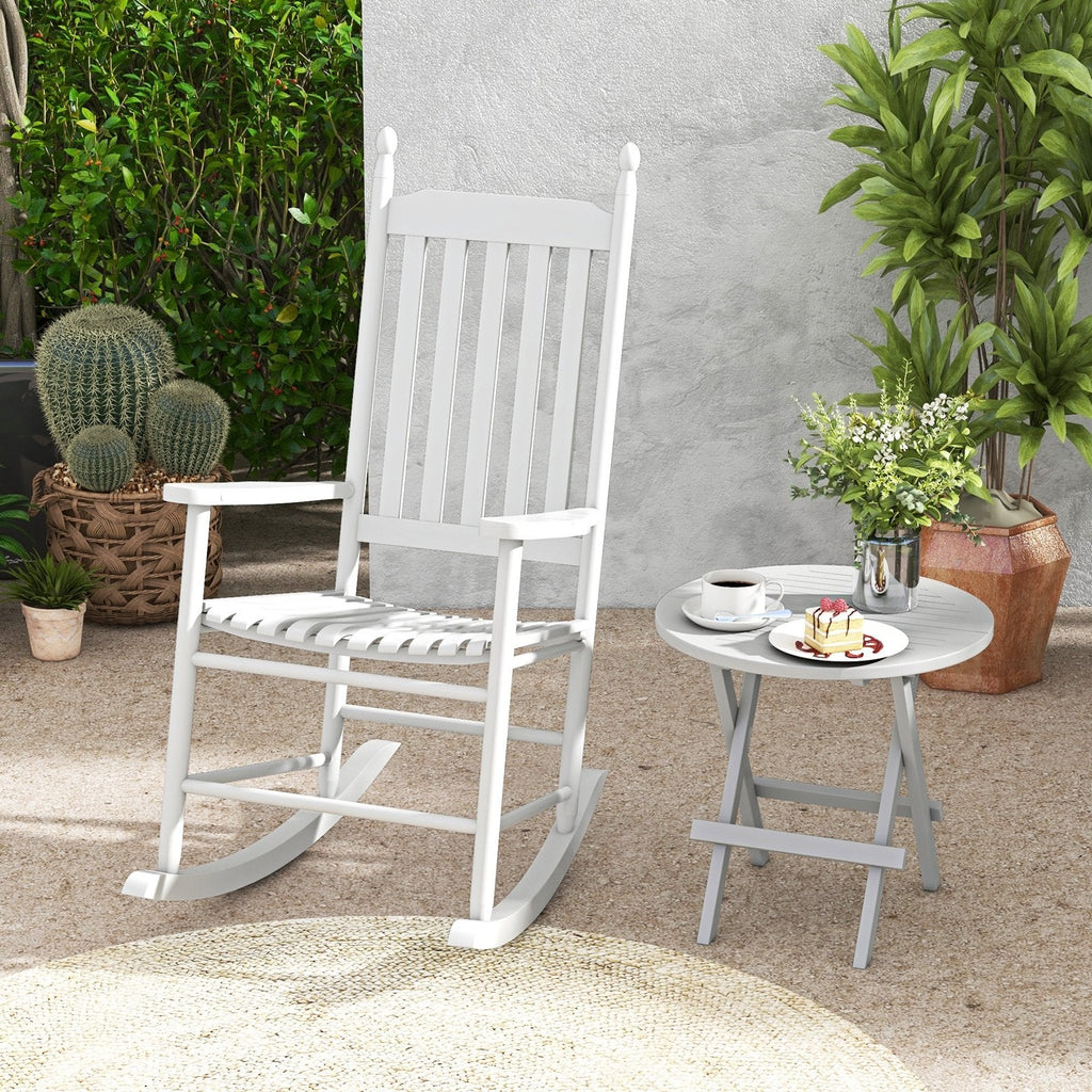 High-Back Acacia Wood Outdoor Rocking Chair with Solid Rocking Base-Black