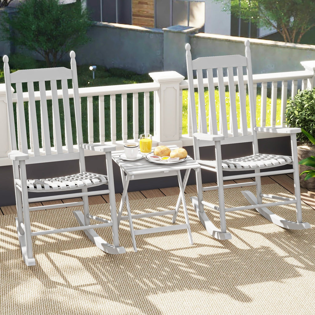 High-Back Acacia Wood Outdoor Rocking Chair with Solid Rocking Base-Black