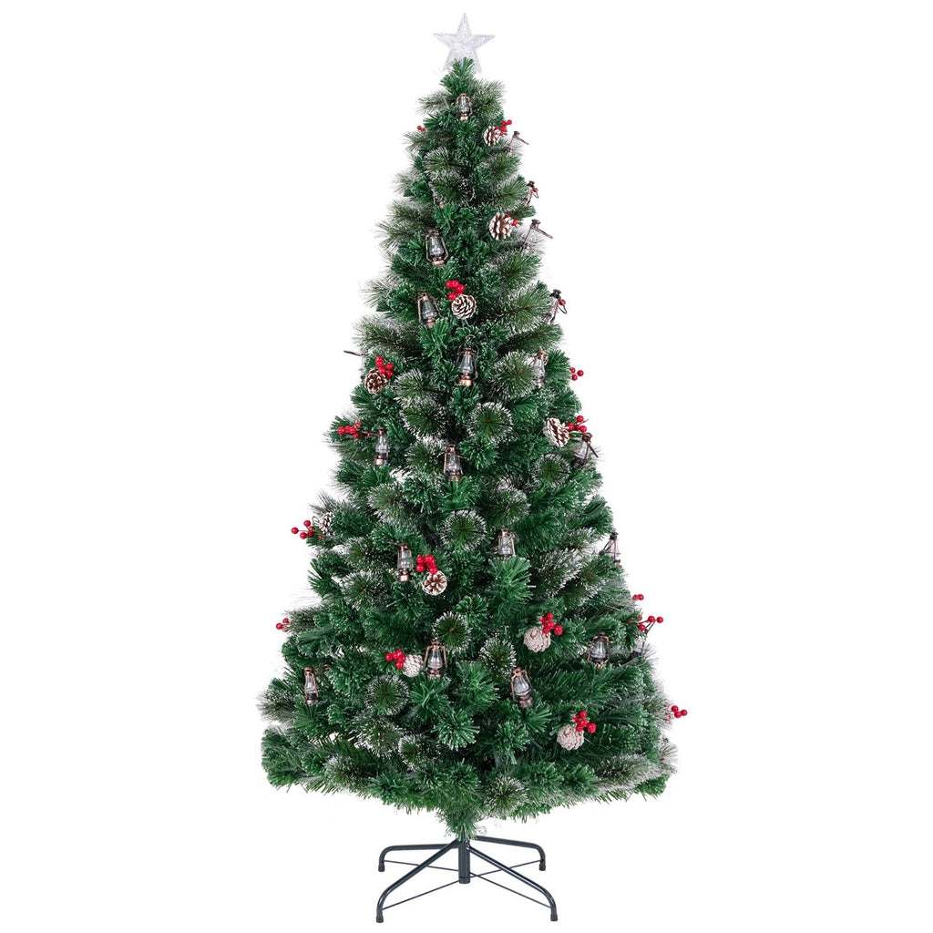 5/6/7 Feet Artificial Christmas Tree with Red Berries and Kerosene Lamps-6 ft