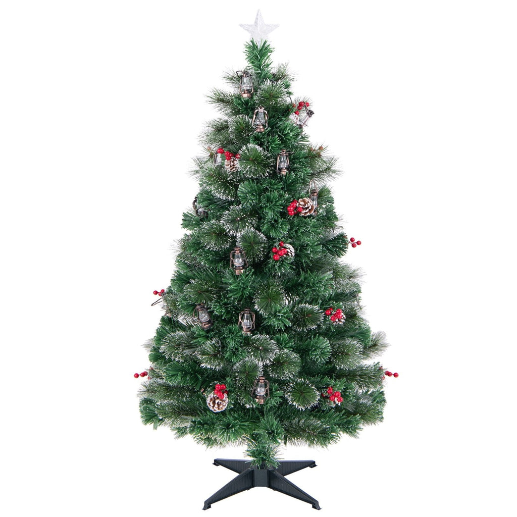 5/6/7 Feet Artificial Christmas Tree with Red Berries and Kerosene Lamps-6 ft