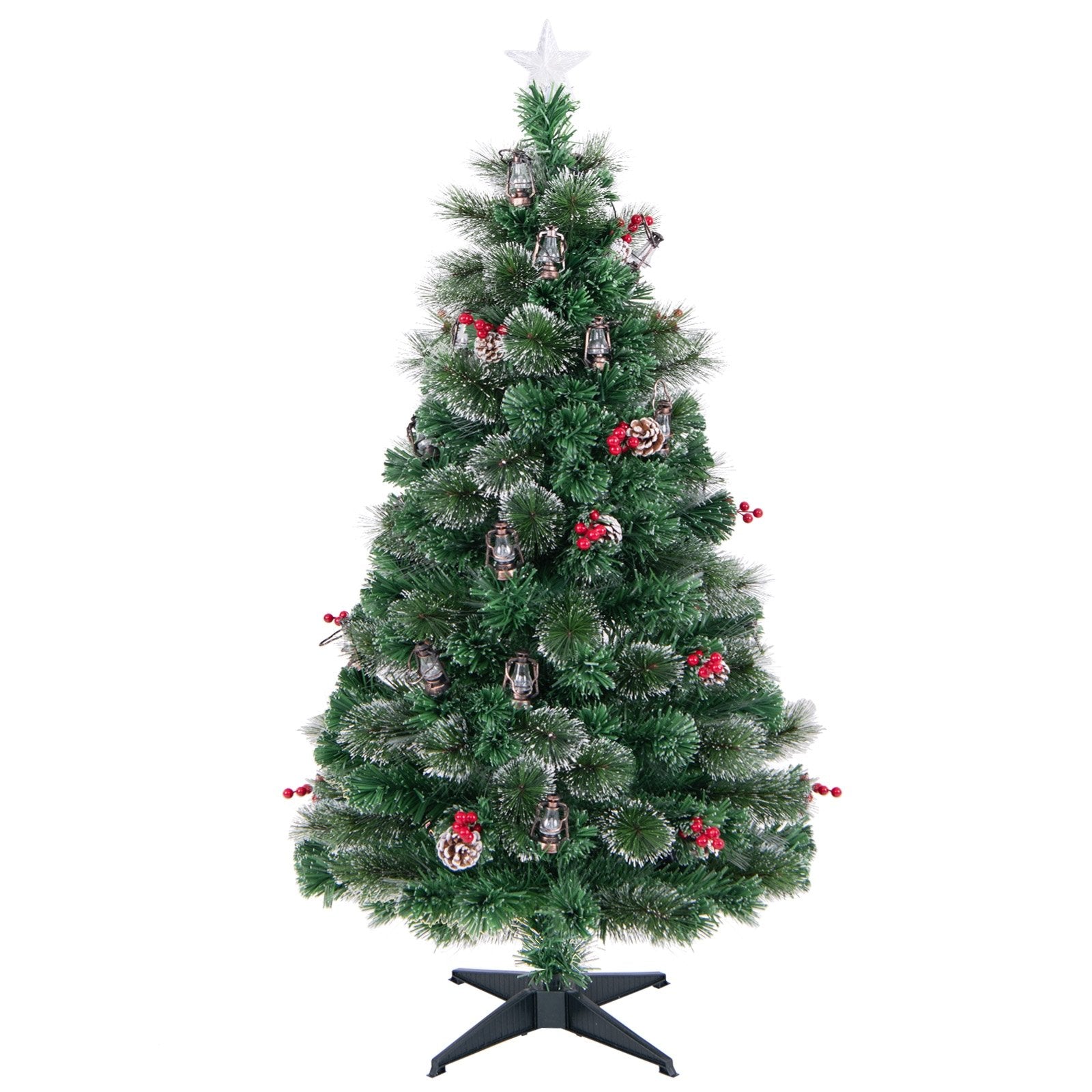 5/6/7 Feet Artificial Christmas Tree with Red Berries and Kerosene Lamps-6 ft