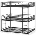 Metal Triple Bunk Bed with Safety Guardrails and 2 Ladders-Black