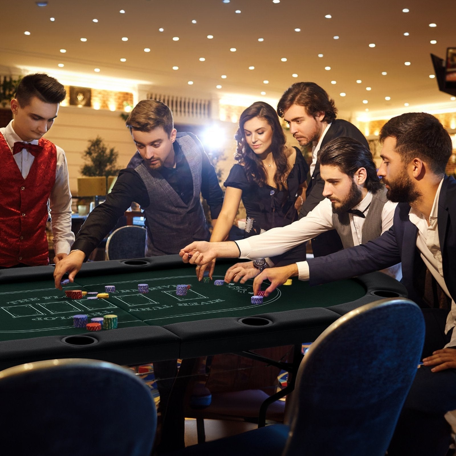 72 Inch Foldable Poker Table for 8 Players Portable Oval Card Board Game Table-Black