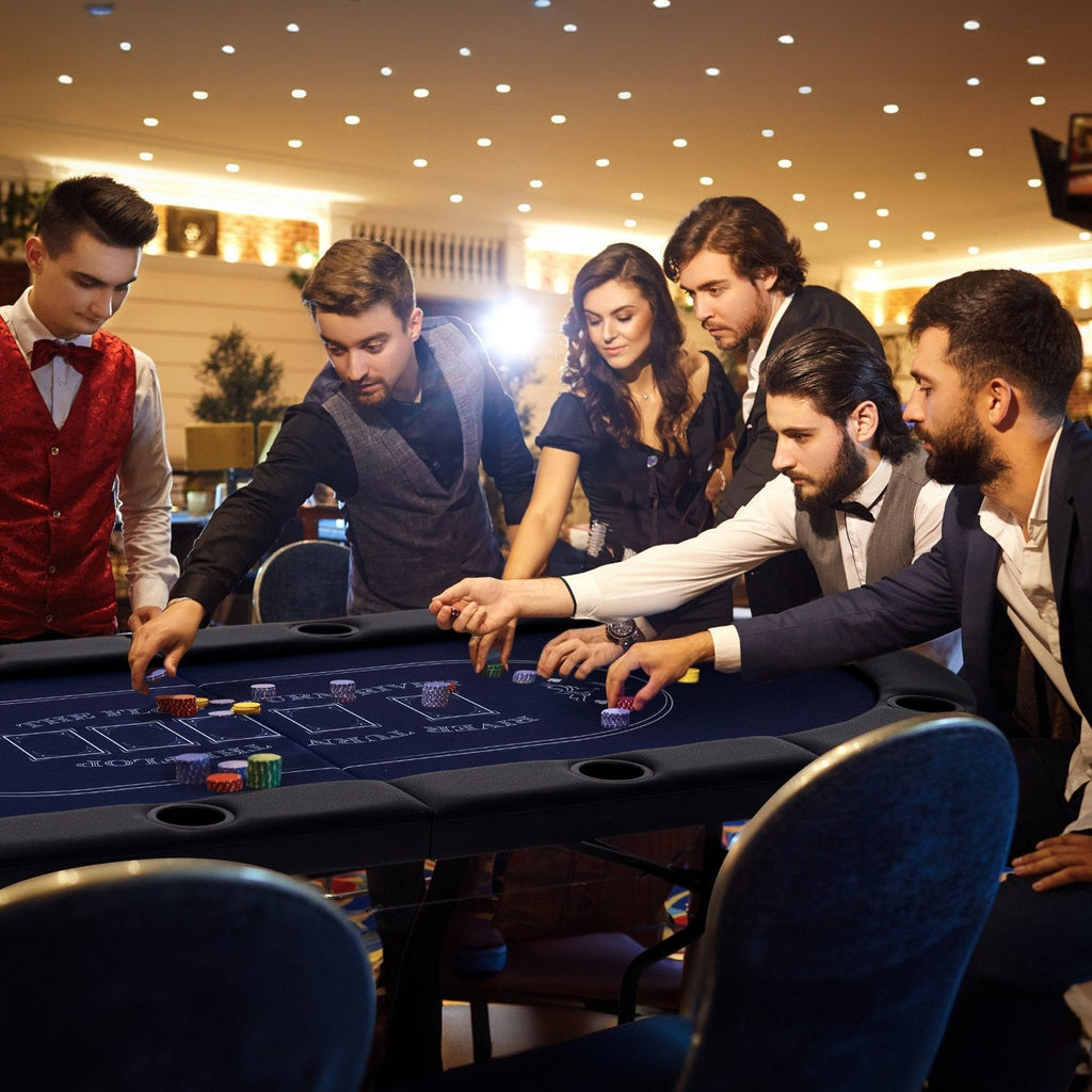 72 Inch Foldable Poker Table for 8 Players Portable Oval Card Board Game Table-Black