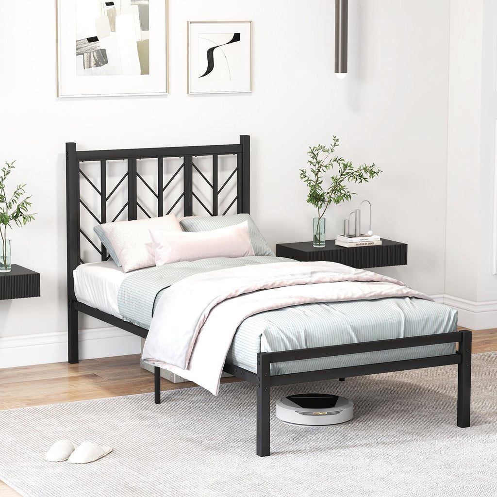 Full Size Platform Bed with Headboard and Metal Frame-Full Size