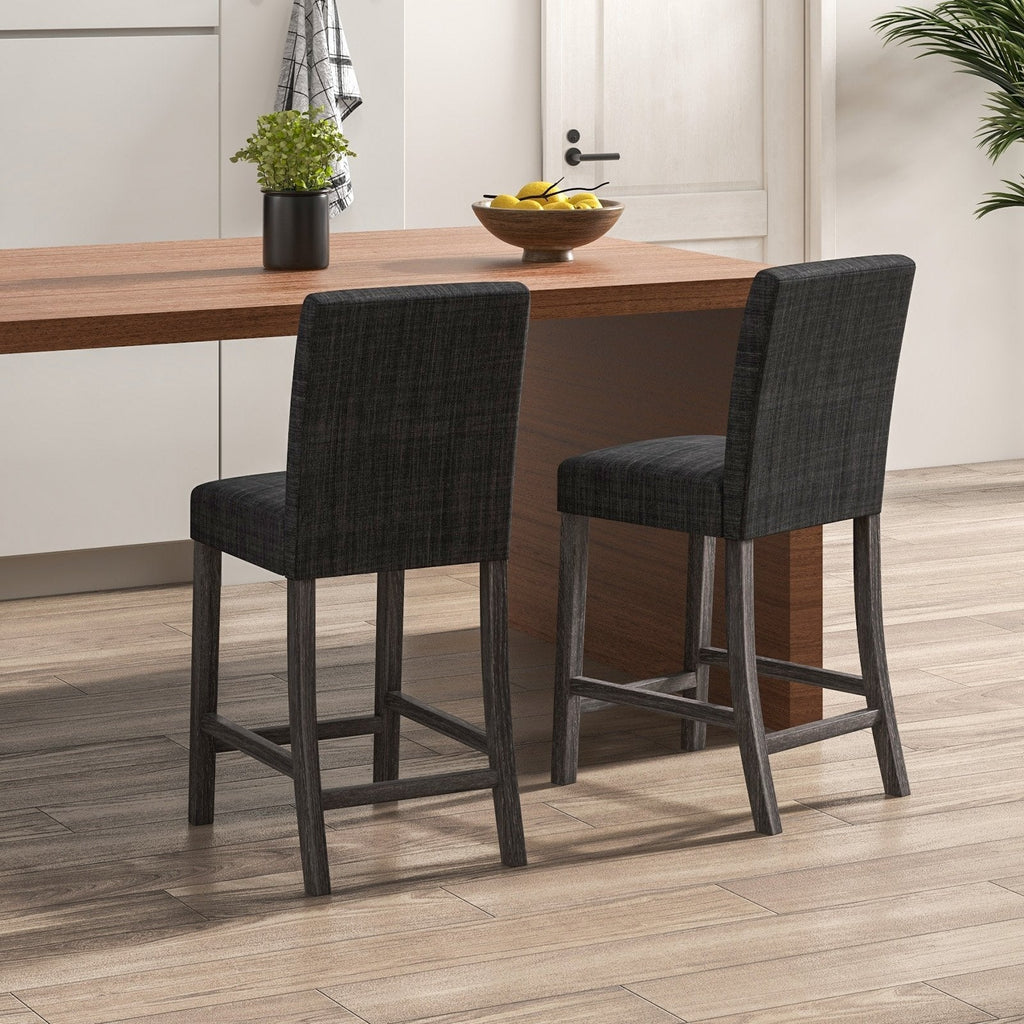 Counter Height Bar Stools Set of 2 with Back and Footrest-Beige