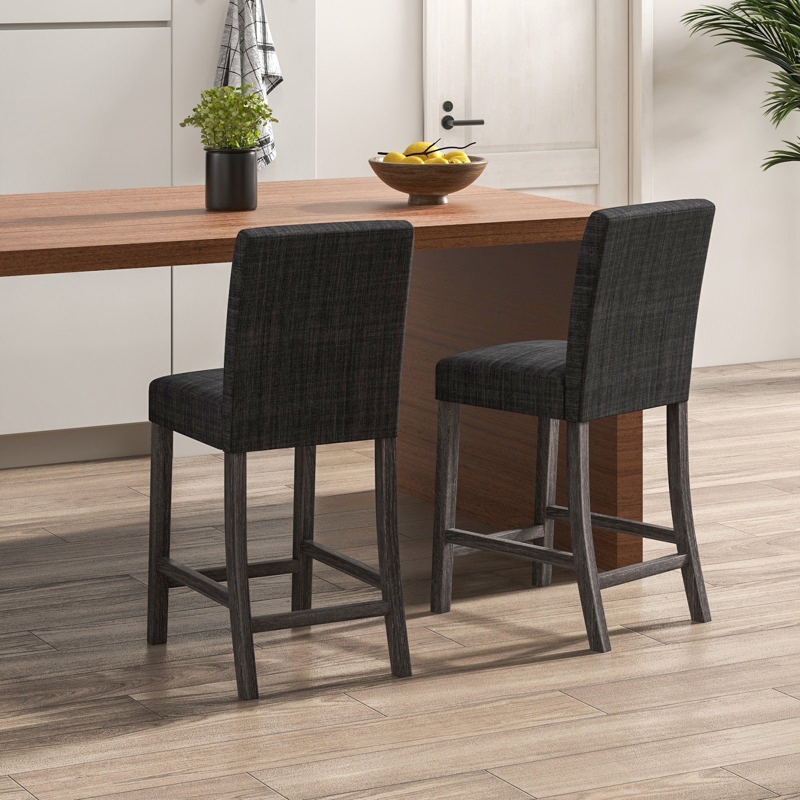 Counter Height Bar Stools Set of 2 with Back and Footrest-Beige